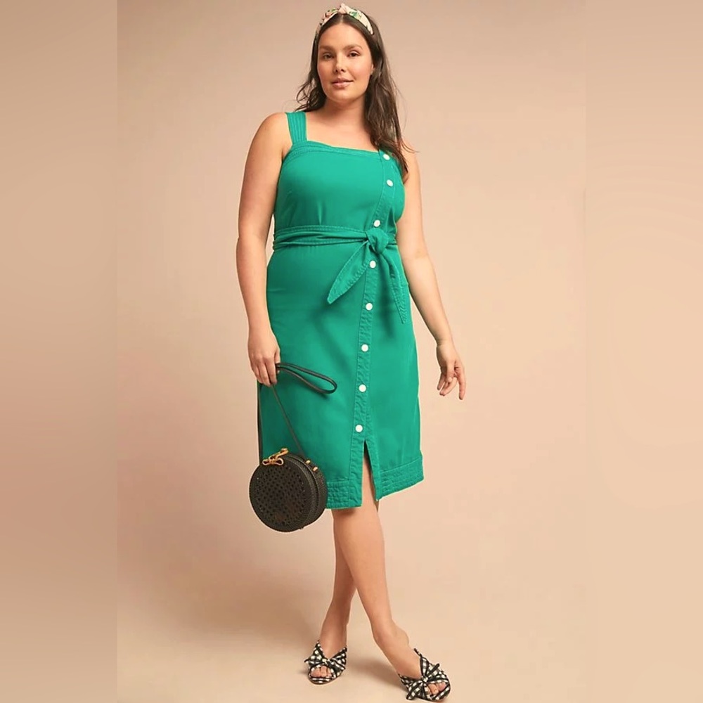 EUC Maeve for Anthropologie Elizabeth Denim dress in green- 24w